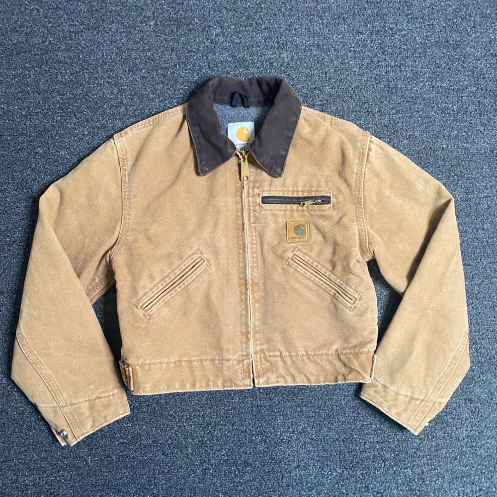 VTG Carhartt‎ Detroit Jacket Tan YYJ97 BRN Boys Small Canvas Blanket Lined USA